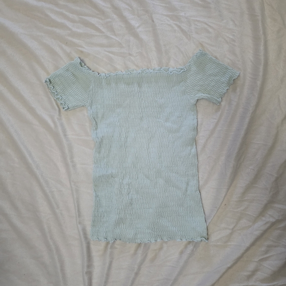Mint Green Off-Shoulder Smocked Stretch Top - Picture 3 of 8